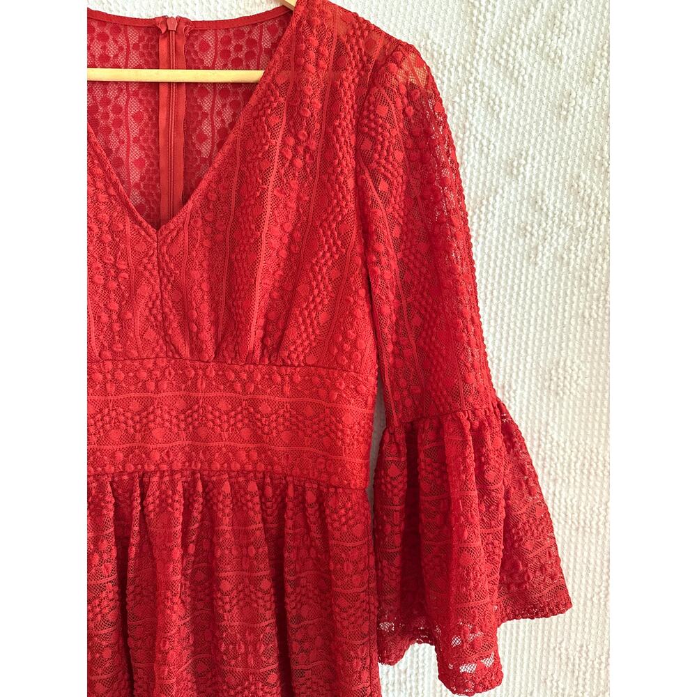 LONDON TIMES Dress Size 6 Lace Rust Bell Sleeves Lined